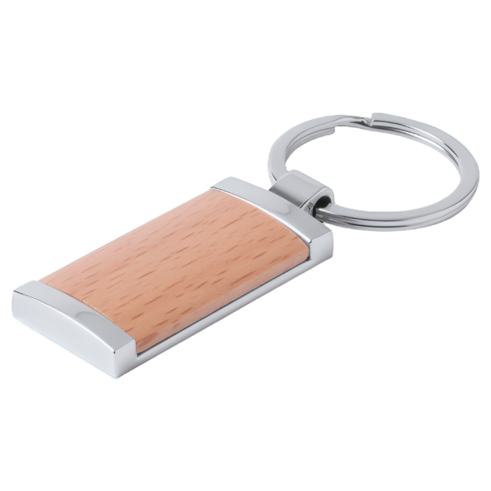 Keyring Vitolok Silver and Natural wood Rectangle