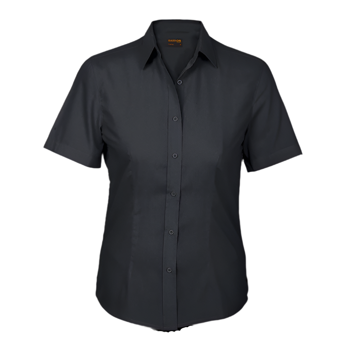 Ladies Basic Poly Cotton Blouse Short Sleeve  Black