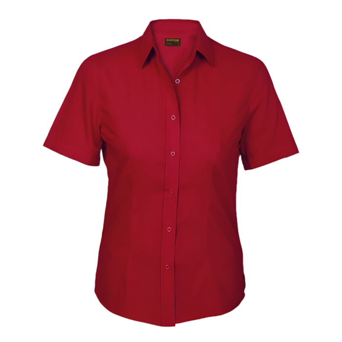 Ladies Basic Poly Cotton Blouse Short Sleeve Red