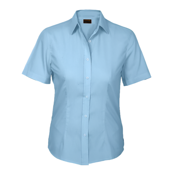 Ladies Basic Poly Cotton Blouse Short Sleeve Sky Blue