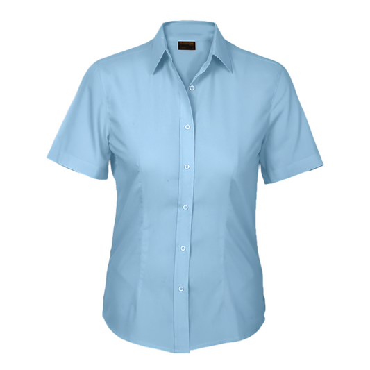 Ladies Basic Poly Cotton Blouse Short Sleeve Sky Blue