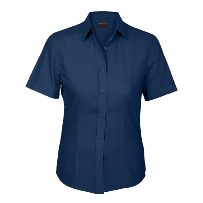 Ladies Basic Poly Cotton Blouse Short Sleeve Navy