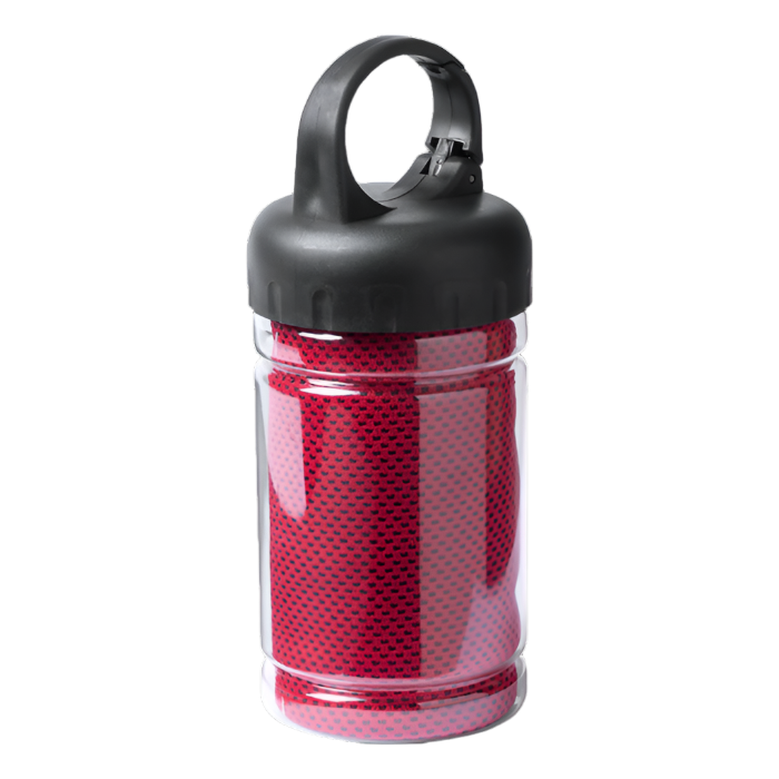 Rikat Gym Towel Red in transparent case with built-in carrying handle