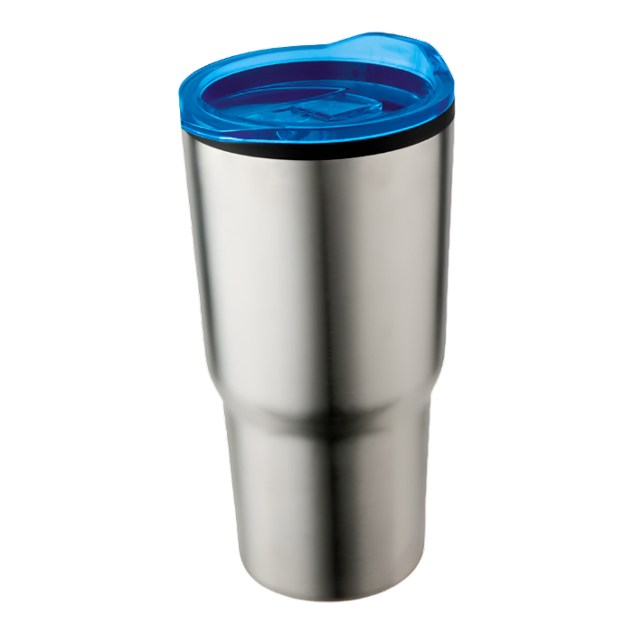 Silver 590ml Stainless Steel Mug With Clear  Blue Lid